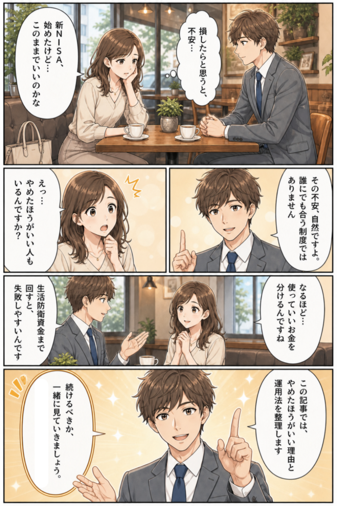 新NISAをやめたほうがいいと言われる4つの理由と失敗しない運用法の導入文漫画