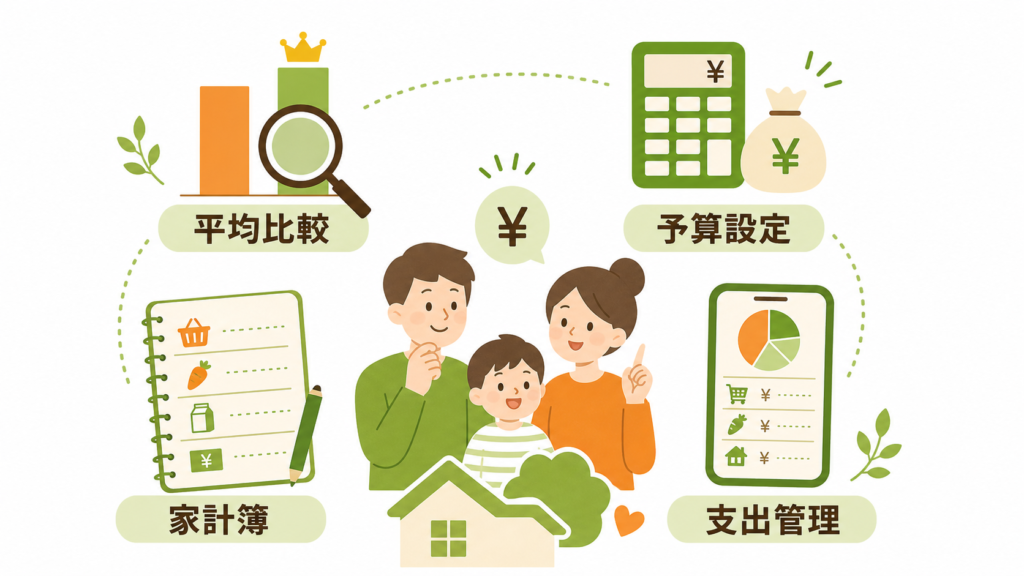 食費を節約する方法と世帯別の平均目安の図解画像